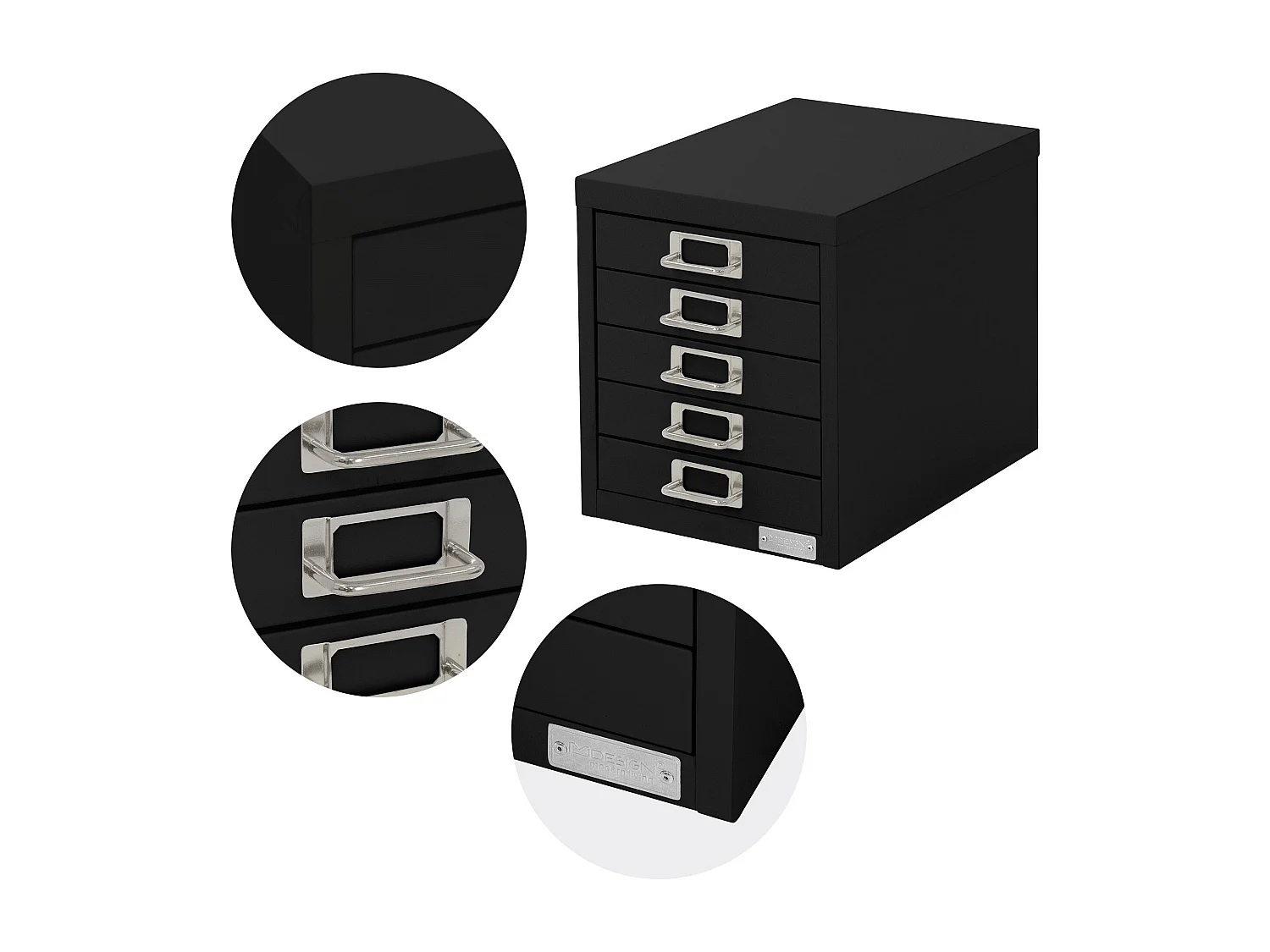 Set de 4 armoire à dossiers avec 5 tiroirs en métal noir classeur documents A4