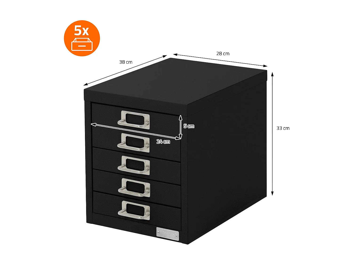 Set de 4 armoire à dossiers avec 5 tiroirs en métal noir classeur documents A4