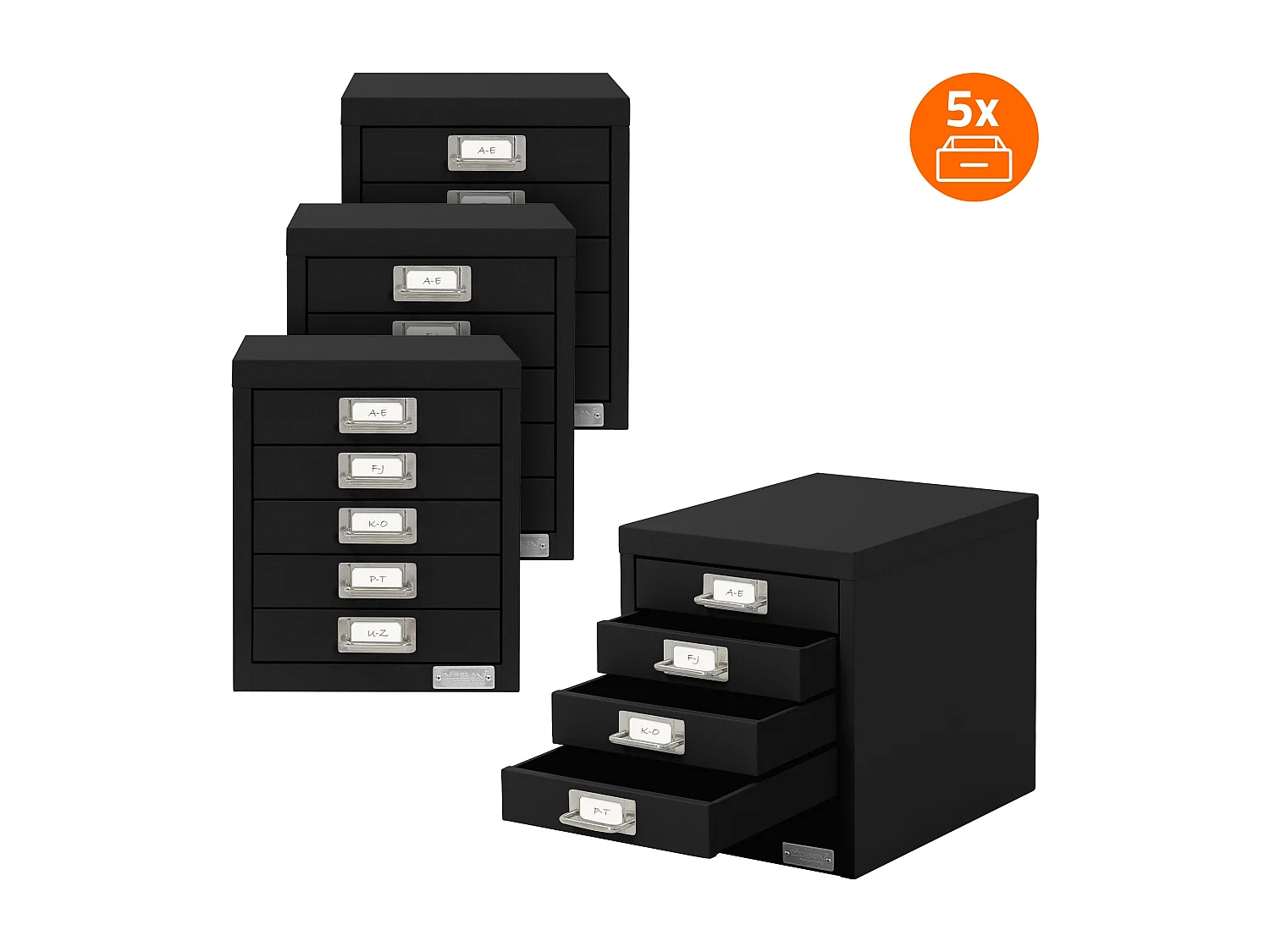 Set de 4 armoire à dossiers avec 5 tiroirs en métal noir classeur documents A4