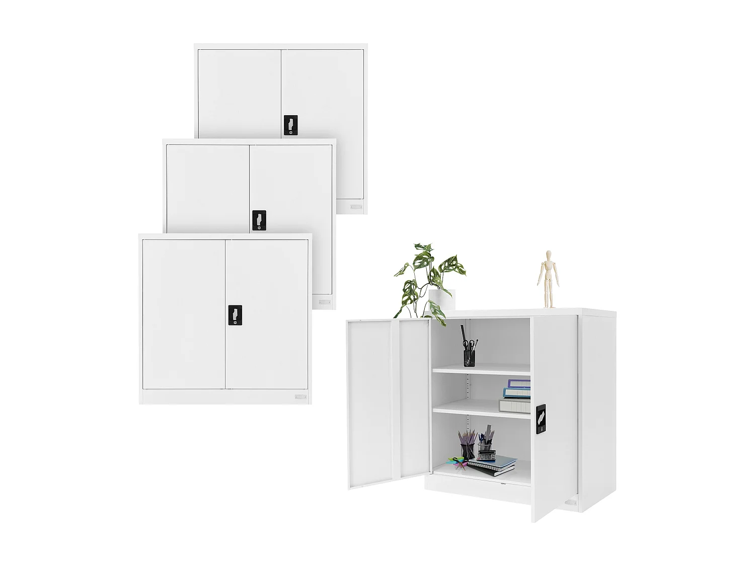 4 Armoires bureau en acier blanc meuble à dossiers portes battantes 90x40x90 cm