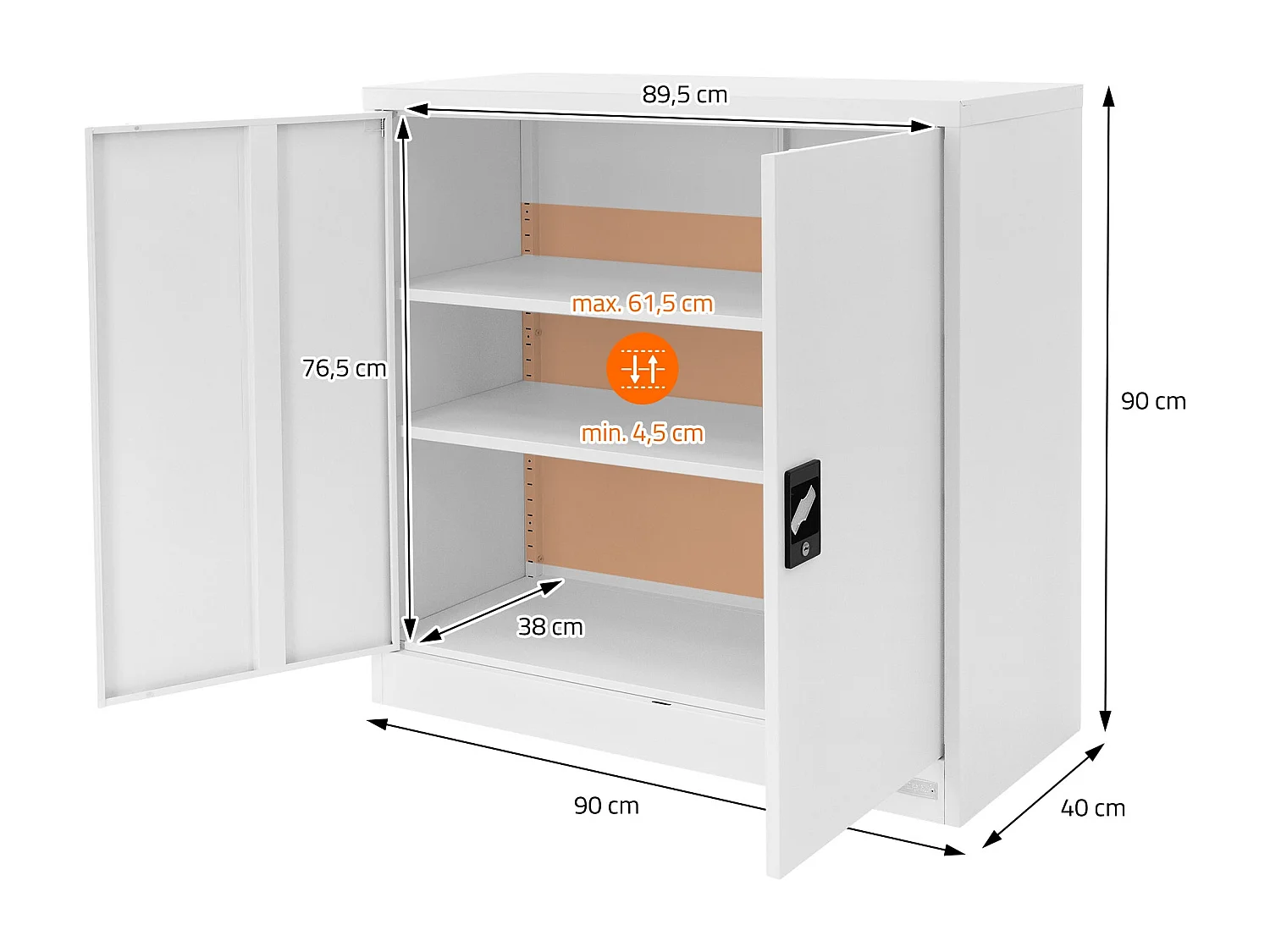 4 Armoires bureau en acier blanc meuble à dossiers portes battantes 90x40x90 cm