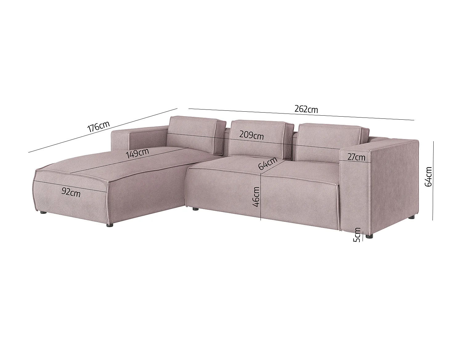 Ecksofa Vera mit Cord-Bezug und Moderne Optik