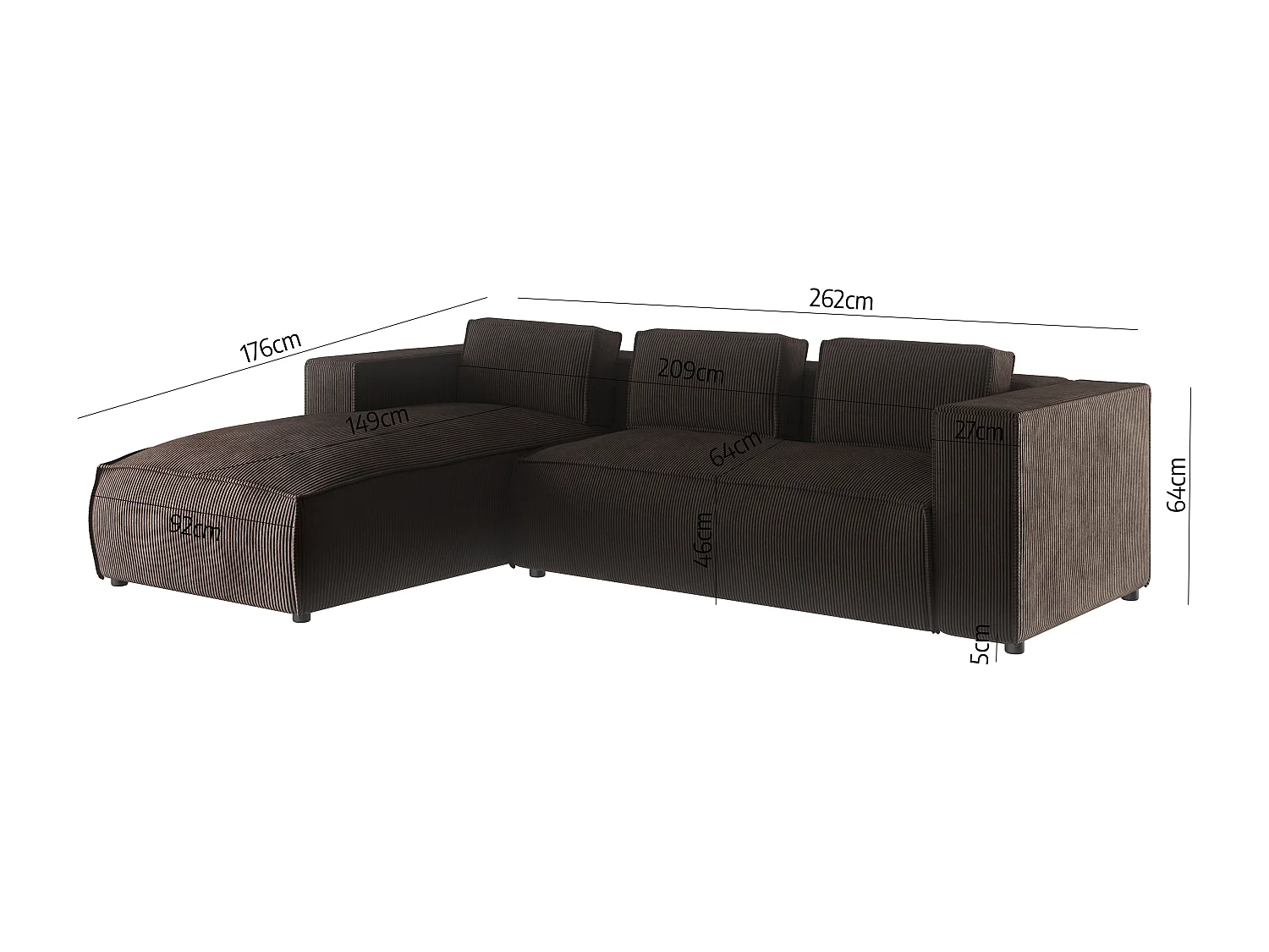 Ecksofa Vera mit Cord-Bezug und Moderne Optik