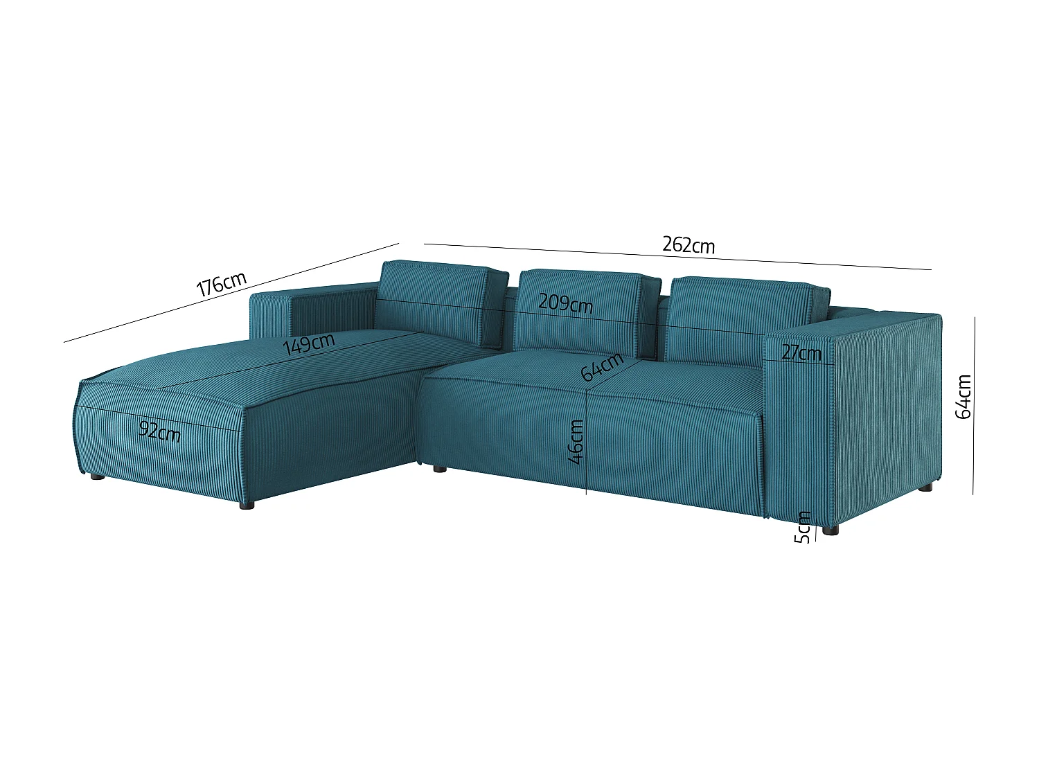 Ecksofa Vera mit Cord-Bezug und Moderne Optik