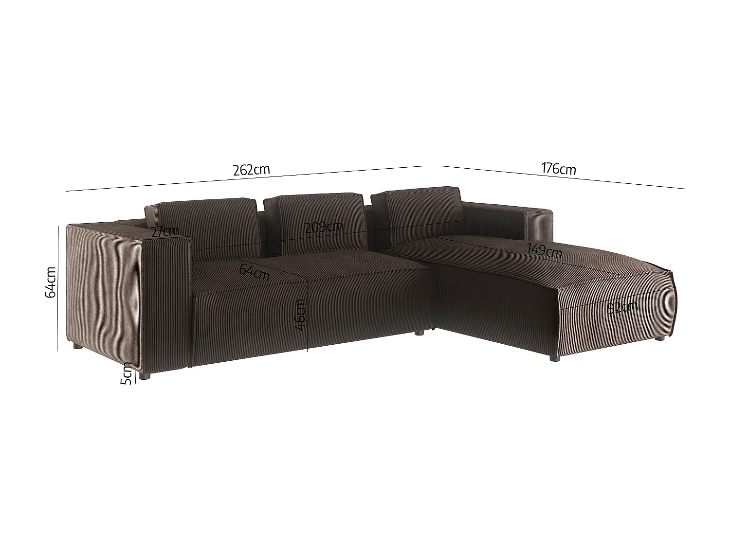 Ecksofa Vera mit Cord-Bezug und Moderne Optik