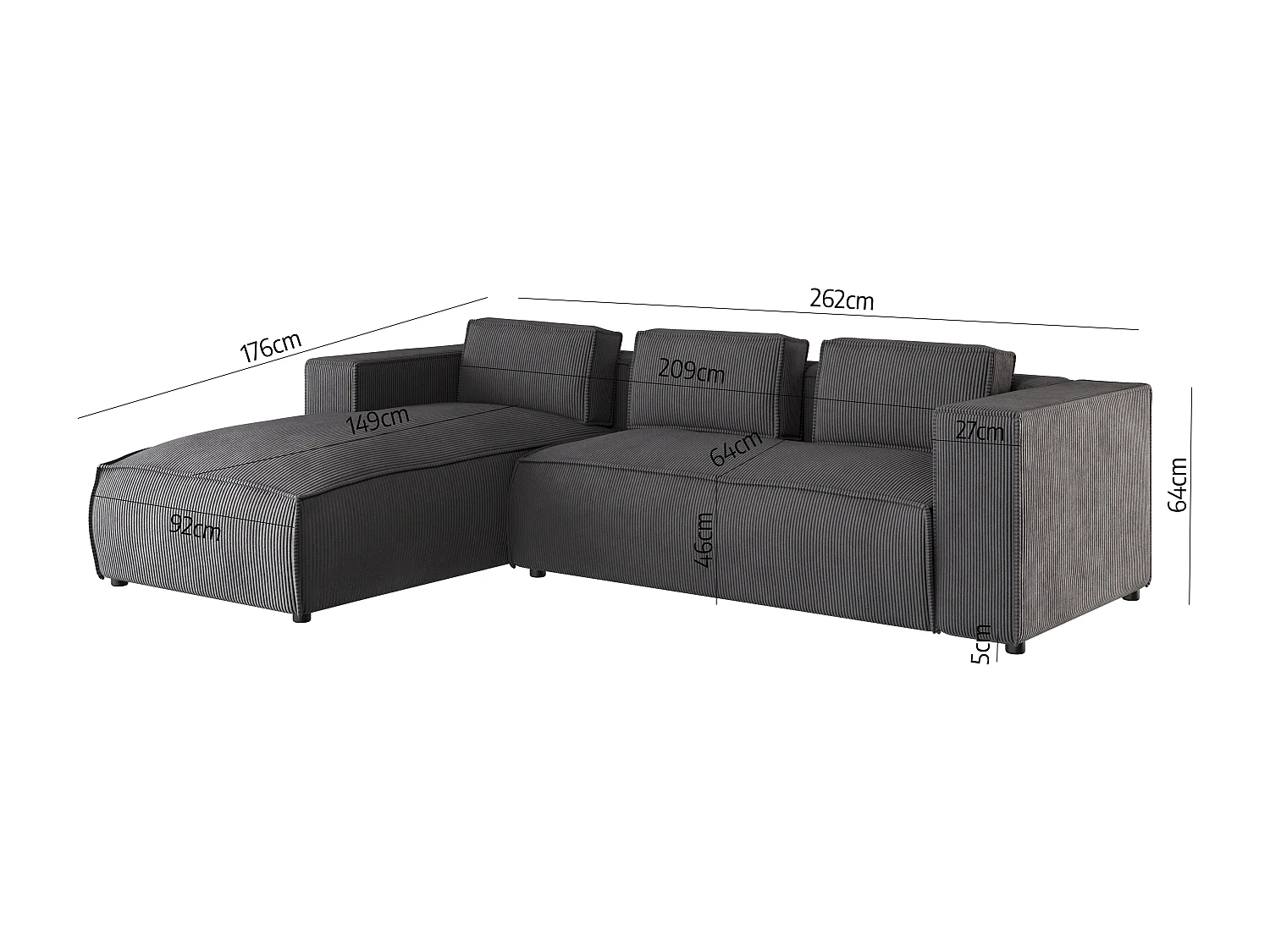 Ecksofa Vera mit Cord-Bezug und Moderne Optik