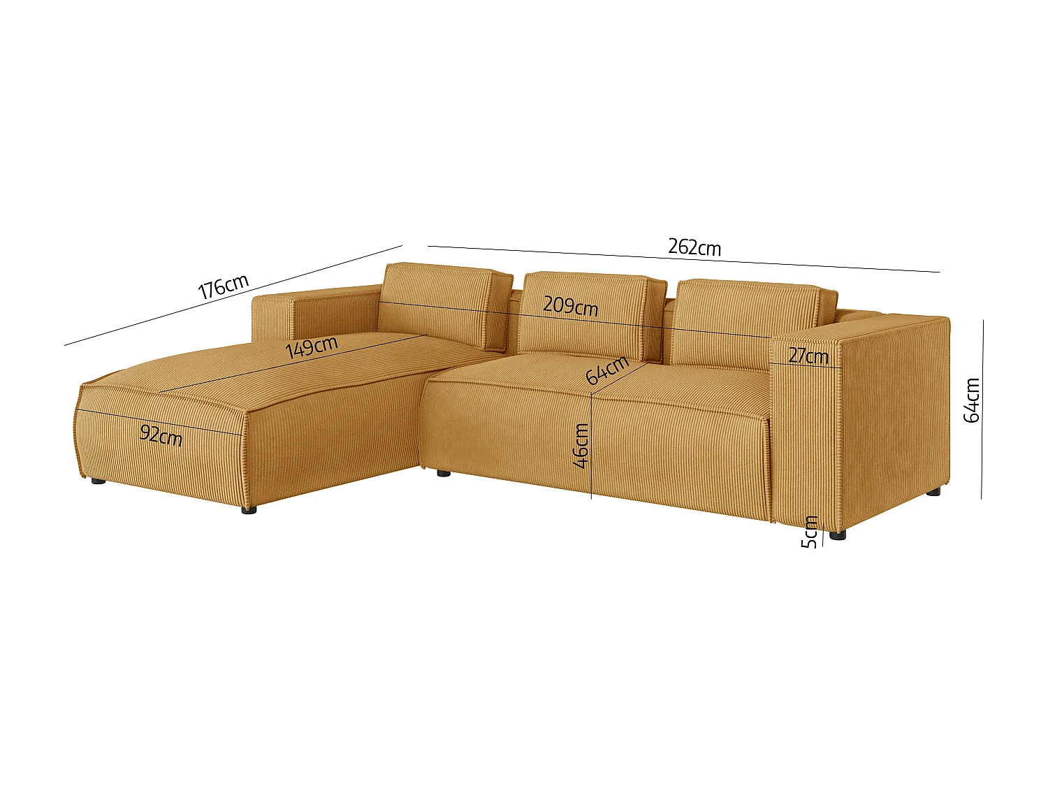 Ecksofa Vera mit Cord-Bezug und Moderne Optik