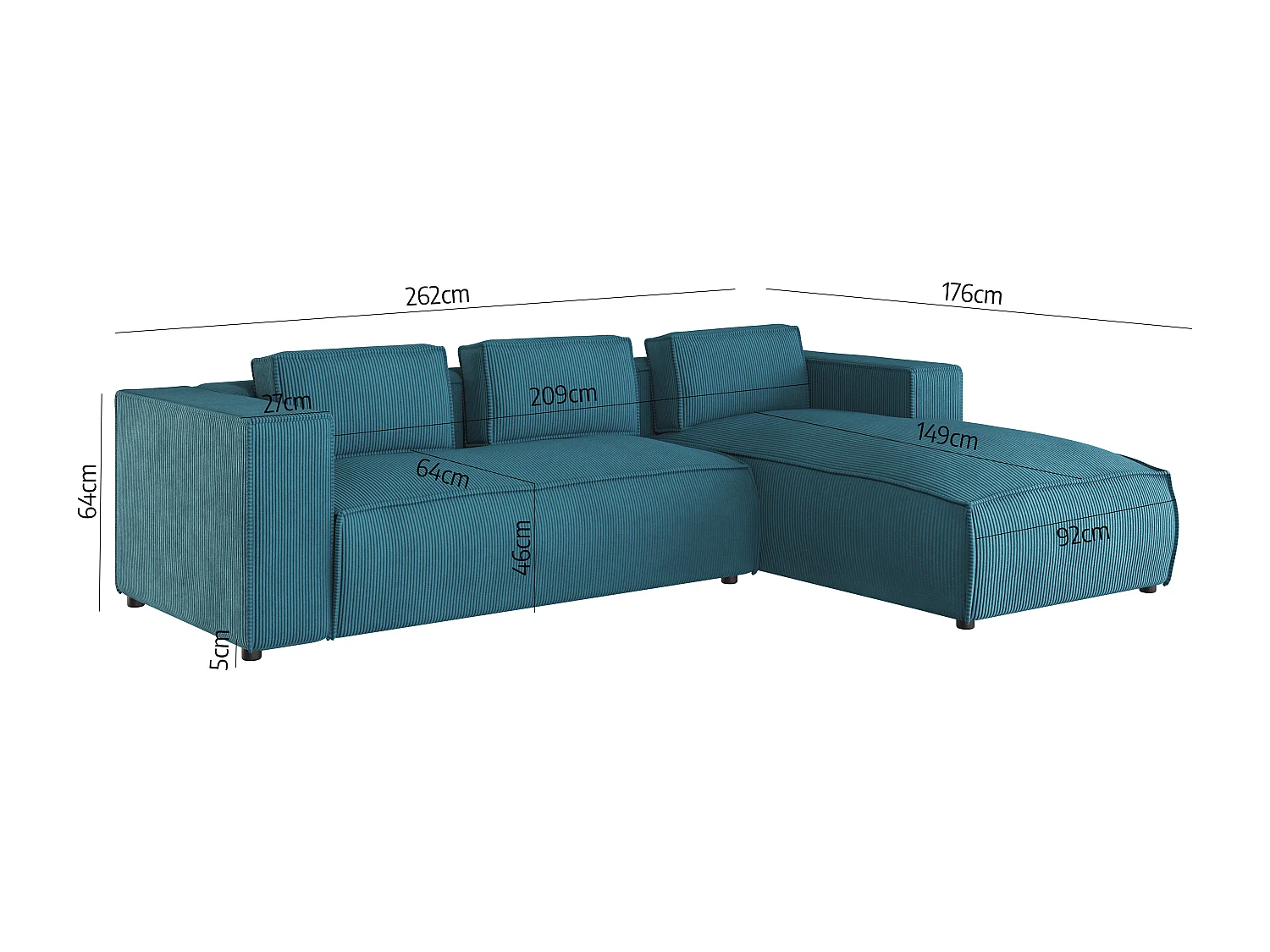 Ecksofa Vera mit Cord-Bezug und Moderne Optik
