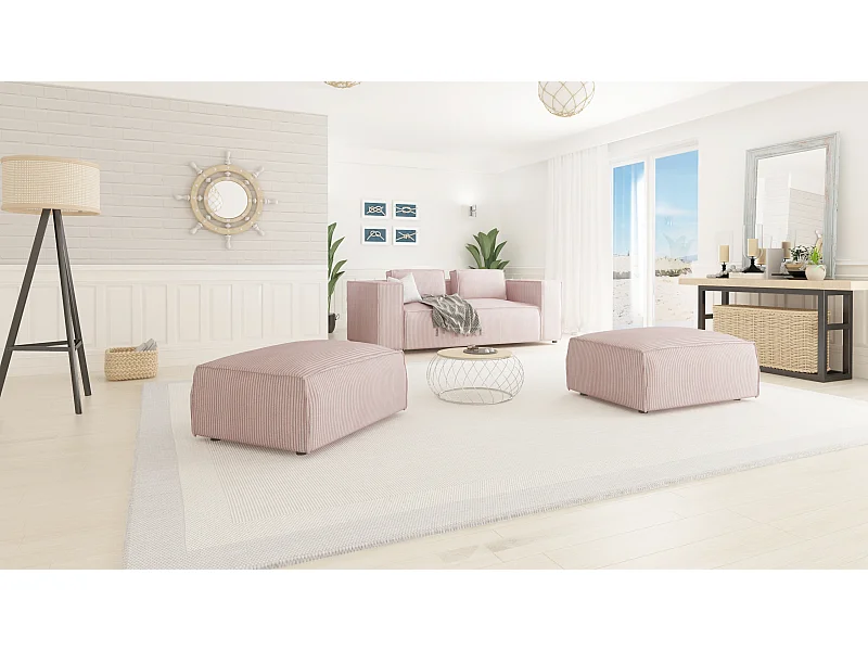 Moderner Fußhocker Vera aus Cord mit weichem Sitz