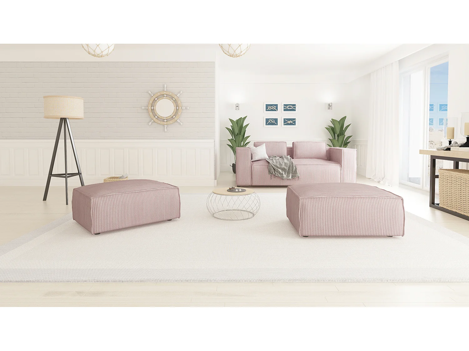 Moderner Fußhocker Vera aus Cord mit weichem Sitz