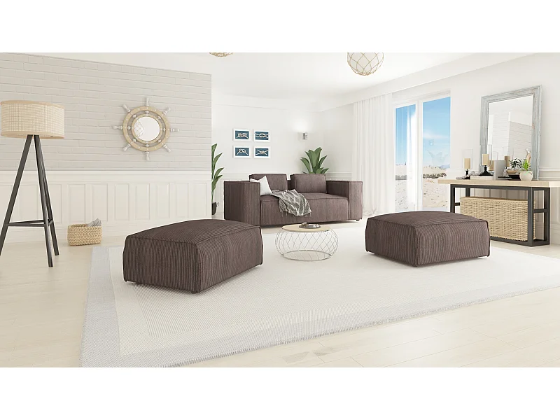 Moderner Fußhocker Vera aus Cord mit weichem Sitz