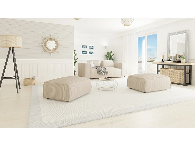 Moderner Fußhocker Vera aus Cord mit weichem Sitz