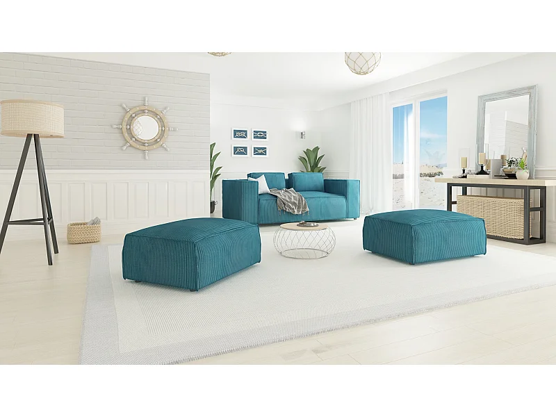 Moderner Fußhocker Vera aus Cord mit weichem Sitz