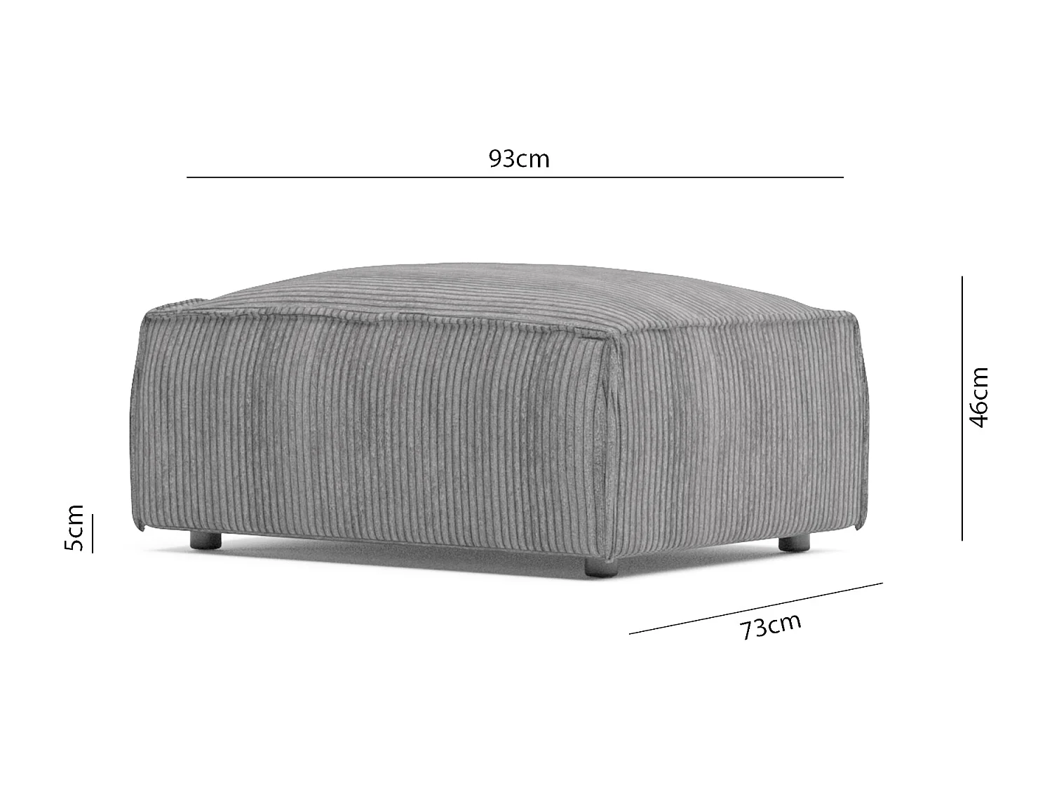 Moderner Fußhocker Vera aus Cord mit weichem Sitz