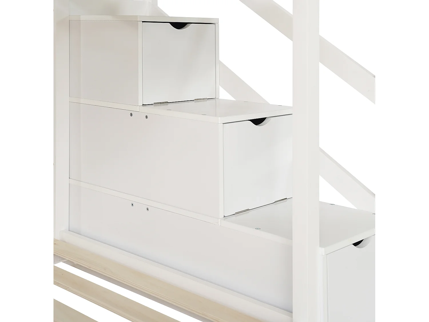 URBAN MEUBLE Lit superposé lit enfant maison bois blanc escalier avec tiroir rangement, protection antichute 90x200cm, lit mezzanine
