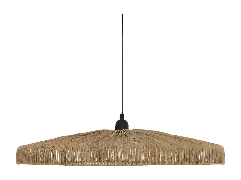 Lampe suspendue, Suspension luminaire en Acier noir et bois de jute coloris naturel