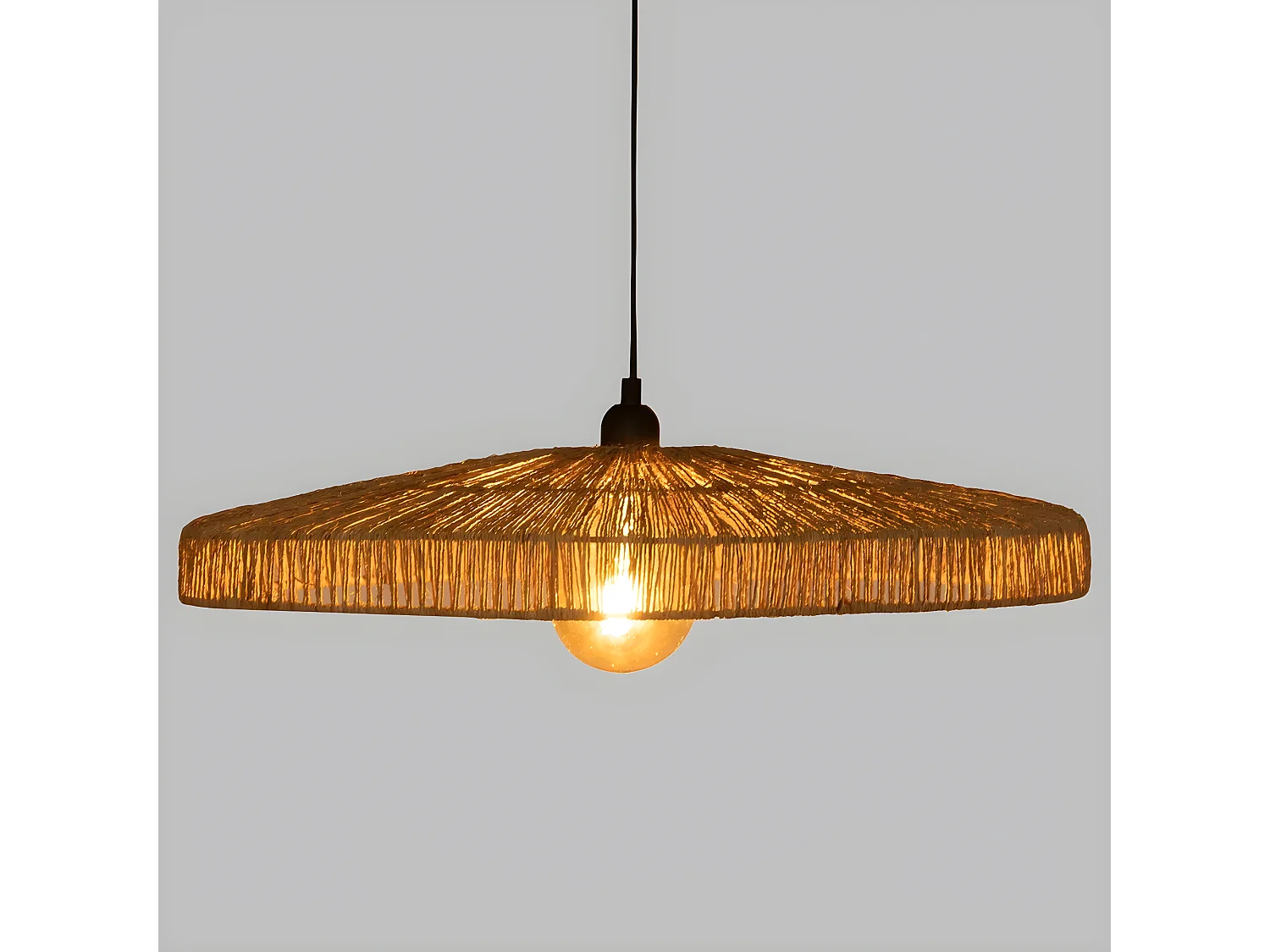 Lampe suspendue, Suspension luminaire en Acier noir et bois de jute coloris naturel