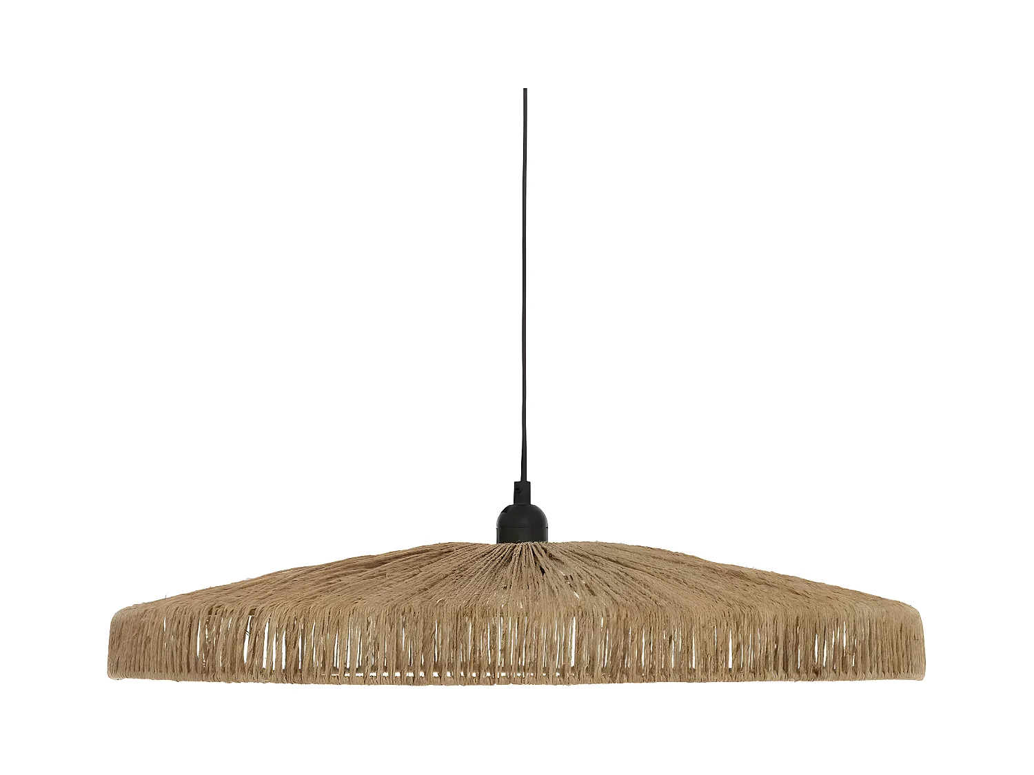 Lampe suspendue, Suspension luminaire en Acier noir et bois de jute coloris naturel