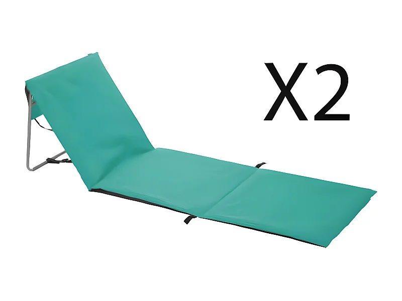 Lot de 2 matelas de plage en acier et polyester coloris bleu - L. 160  x P. 54  x H. 4 cm