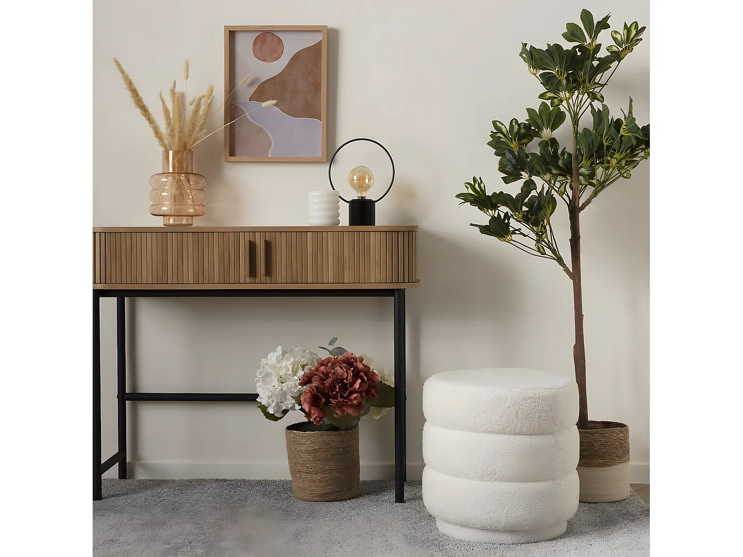 Pouf en polyester coloris blanc - diamètre 40  x H. 40  cm