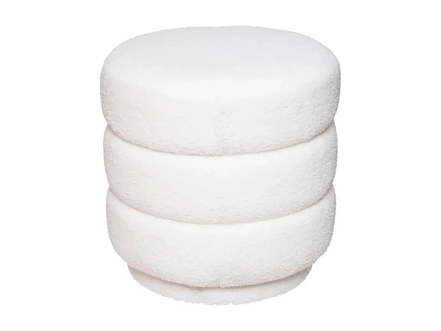 Pouf rond en bouclette, coloris blanc - Diamètre 37,5 x Hauteur 40 cm
