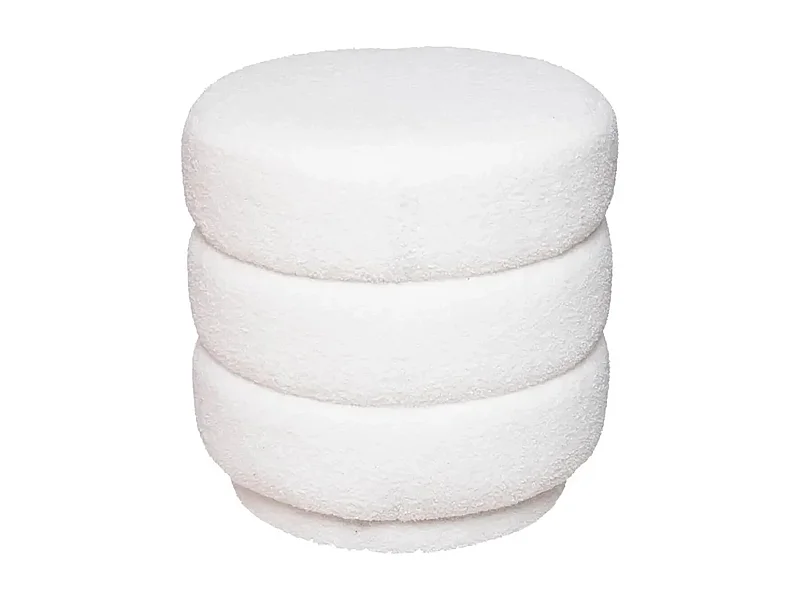 Pouf rond en bouclette, coloris blanc - Diamètre 37,5 x Hauteur 40 cm