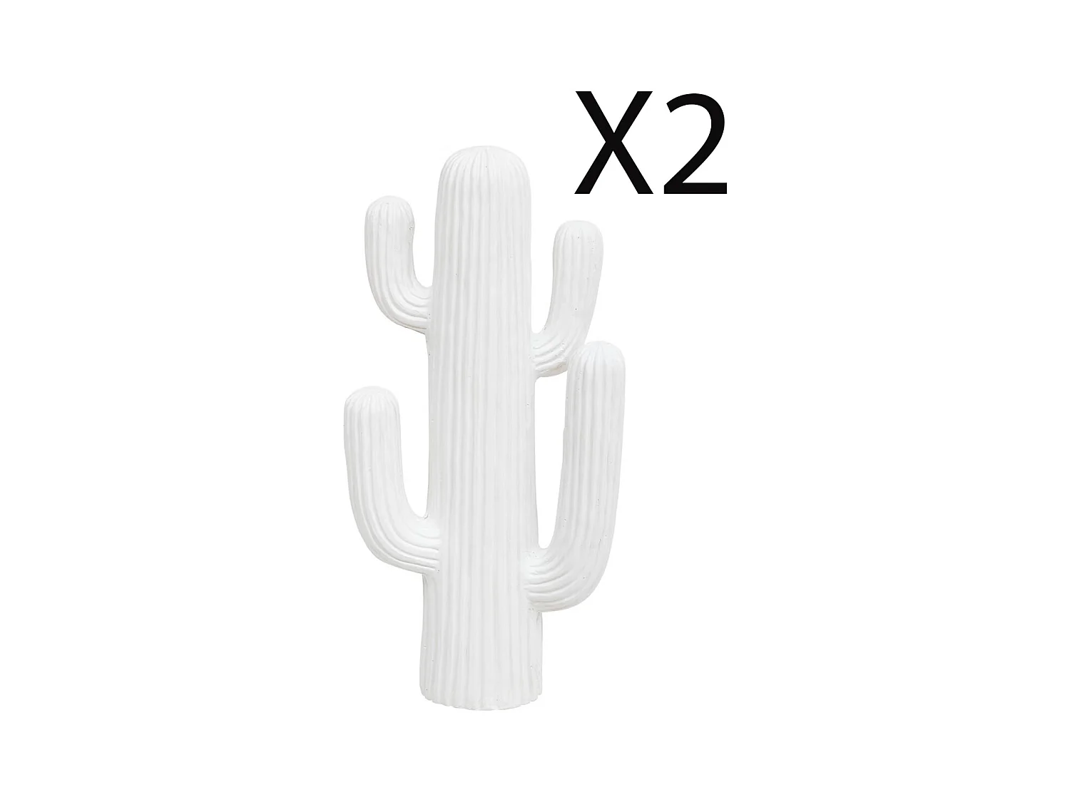 Lot de 2 Cactus décoratifs, décorations d'extérieur coloris blanc -  L. 28  x P.  14,5  x H. 57  cm