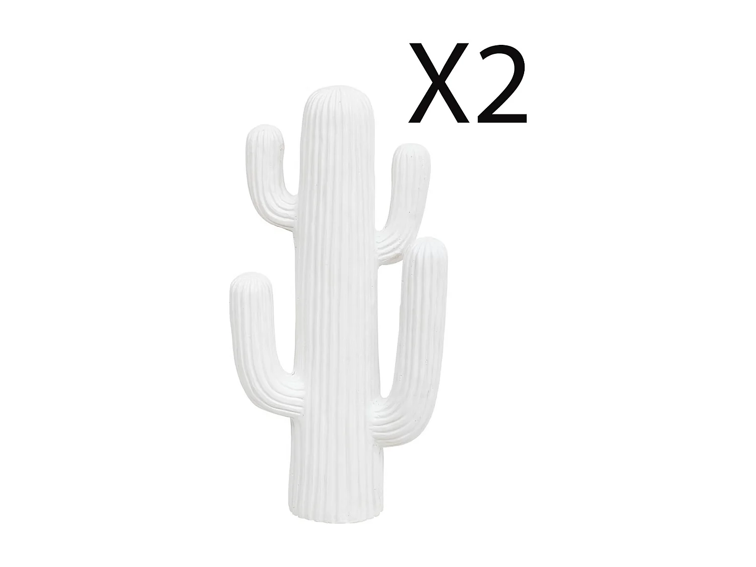 Lot de 2 Cactus décoratifs, décorations d'extérieur coloris blanc -  L. 28  x P.  14,5  x H. 57  cm