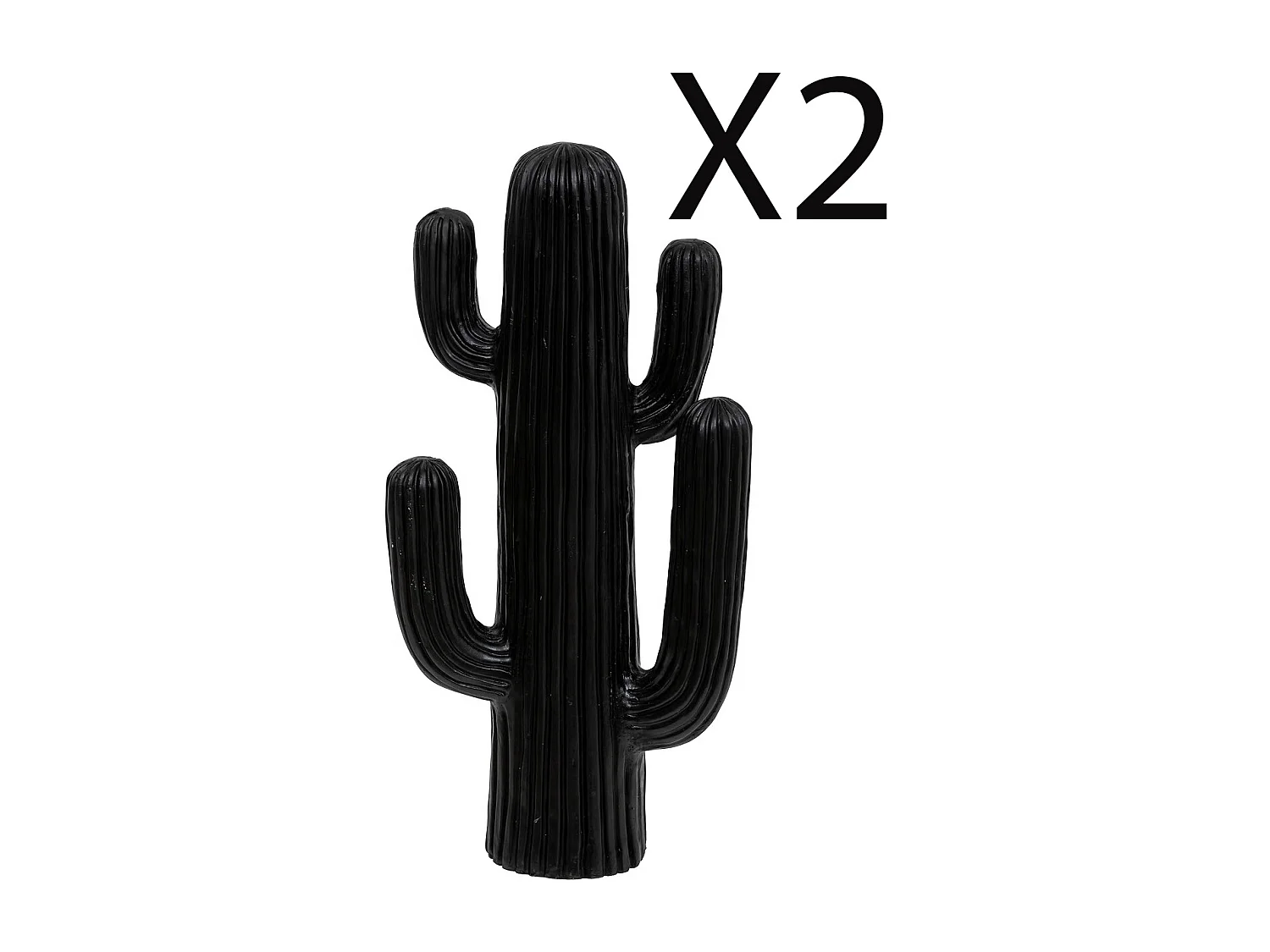 Lot de 2 Cactus décoratifs, décorations d'extérieur coloris noir -  L. 28 x P. 14,5  x H. 57  cm