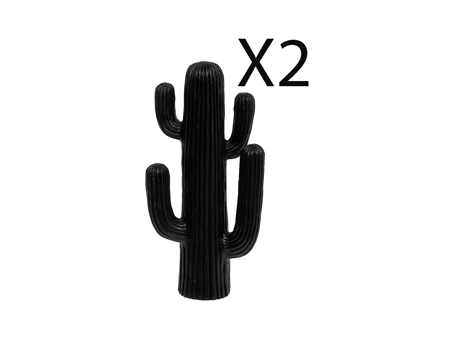 Lot de 2 Cactus décoratifs, décorations d'extérieur coloris noir -  L. 28 x P. 14,5  x H. 57  cm
