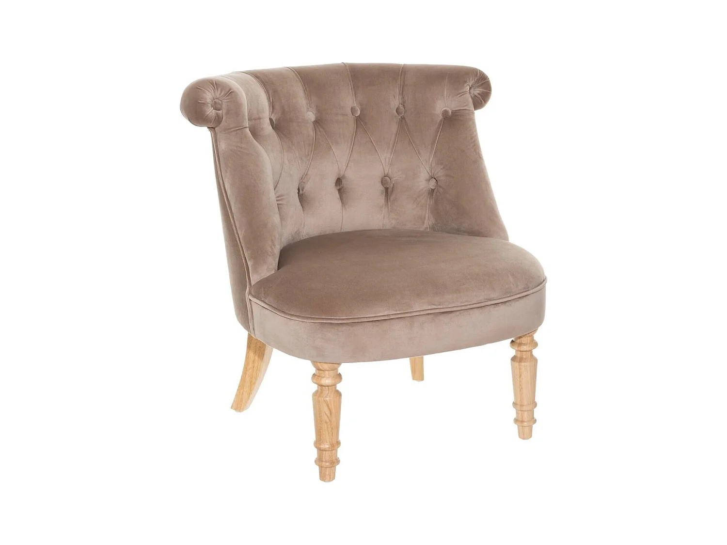 Fauteuil en velours coloris taupe et bois coloris naturel -  L.  68 x P. 66 x H. 72   cm