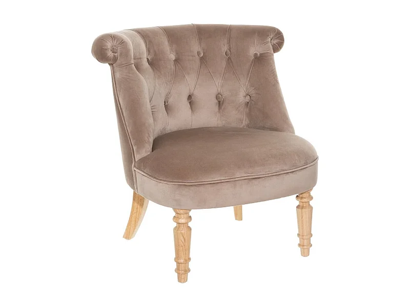 Fauteuil en velours coloris taupe et bois coloris naturel -  L.  68 x P. 66 x H. 72   cm