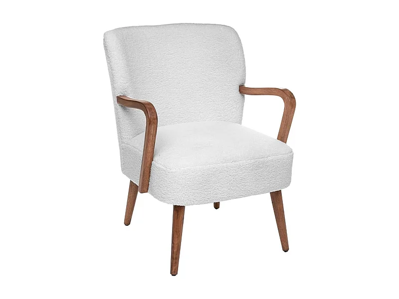 Fauteuil avec accoudoirs en bois, Polyester coloris blanc, marron  -  L. 62,5  x P. 71 x H. 79 cm