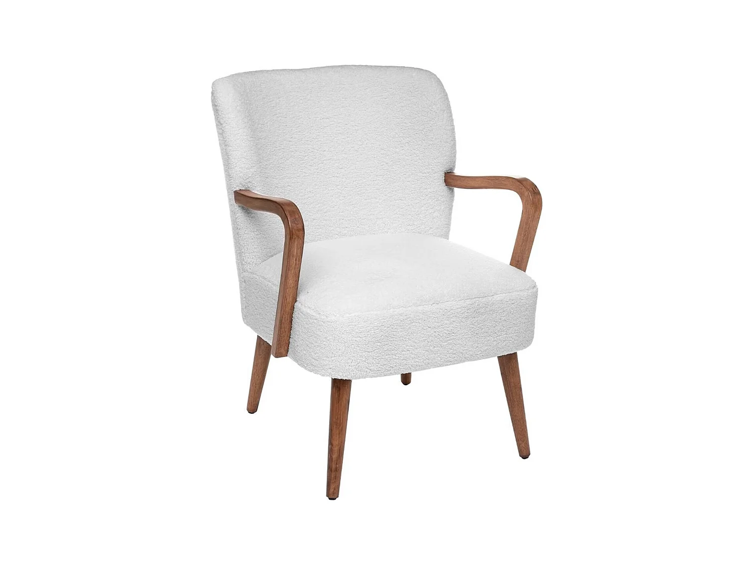 Fauteuil avec accoudoirs en bois, Polyester coloris blanc, marron  -  L. 62,5  x P. 71 x H. 79 cm