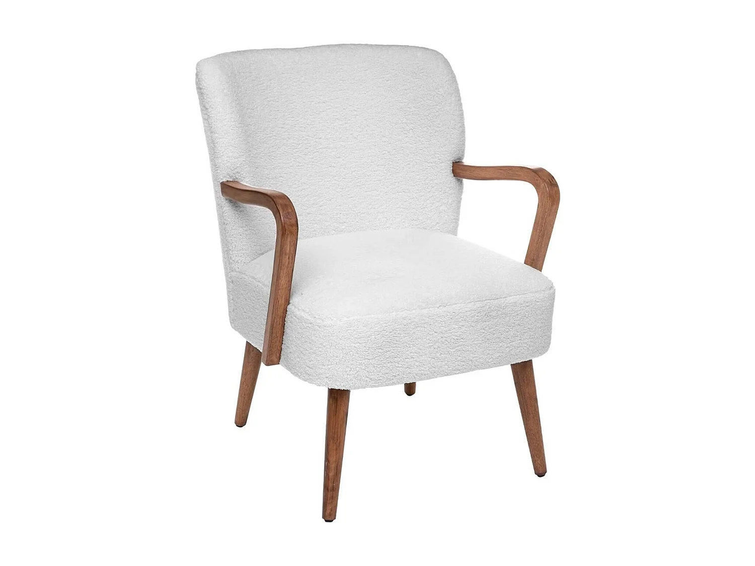 Fauteuil avec accoudoirs en bois, Polyester coloris blanc, marron  -  L. 62,5  x P. 71 x H. 79 cm