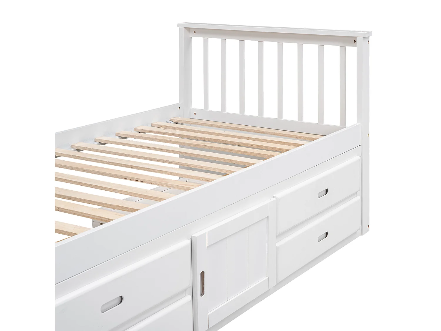 Cama infantil con plataforma de madera blanca, 4 cajones y armario de almacenamiento 90x200cm LENDIEH
