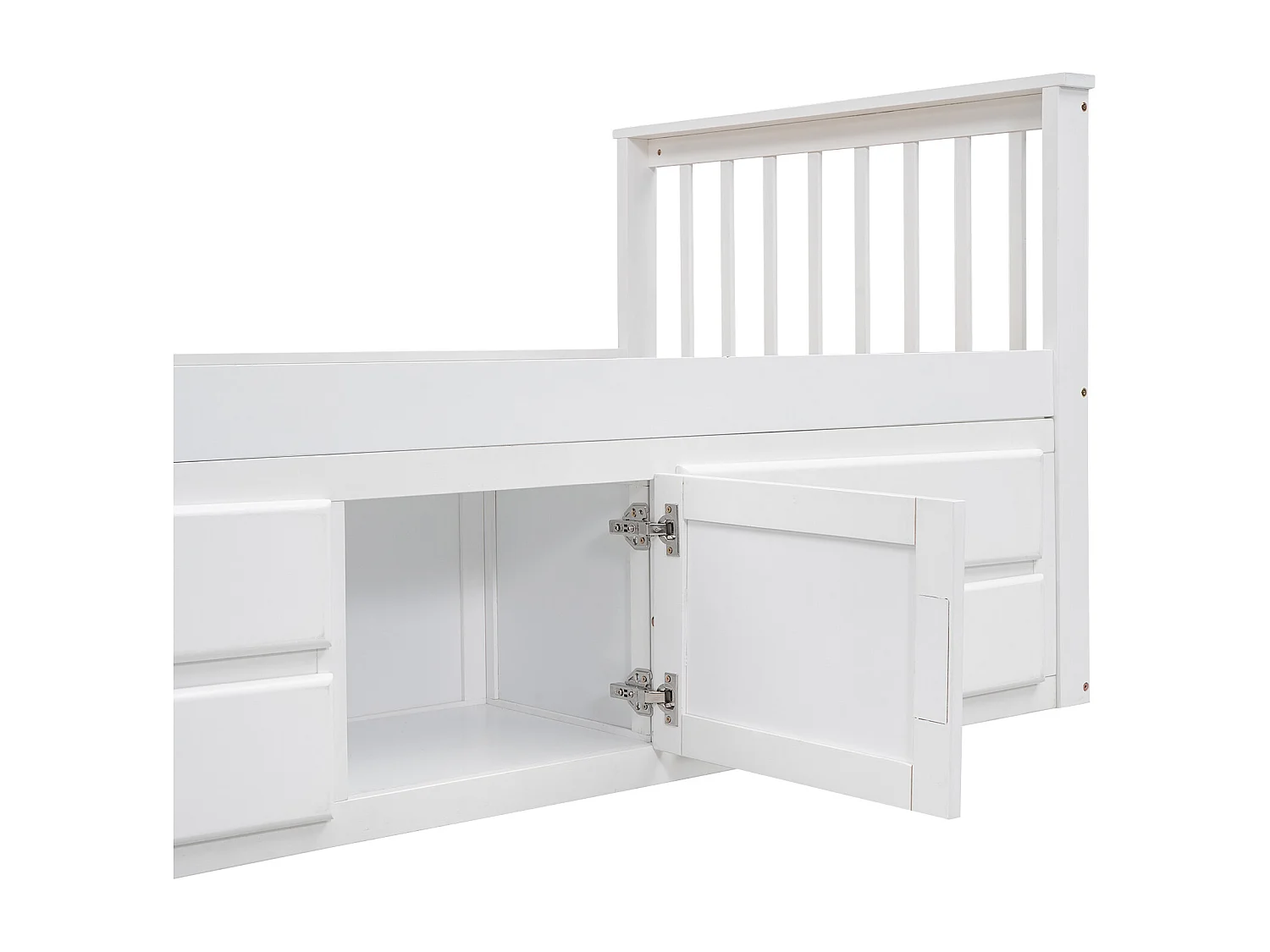 Cama infantil con plataforma de madera blanca, 4 cajones y armario de almacenamiento 90x200cm LENDIEH