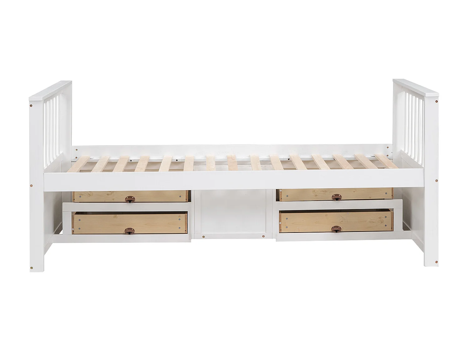 Cama infantil con plataforma de madera blanca, 4 cajones y armario de almacenamiento 90x200cm LENDIEH