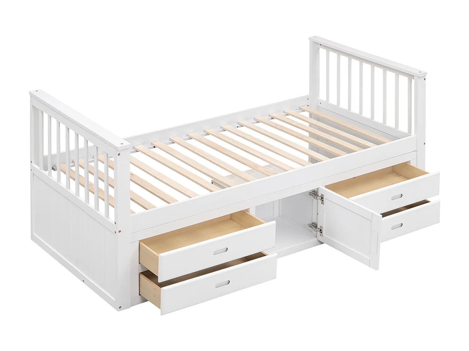 Cama infantil con plataforma de madera blanca, 4 cajones y armario de almacenamiento 90x200cm LENDIEH