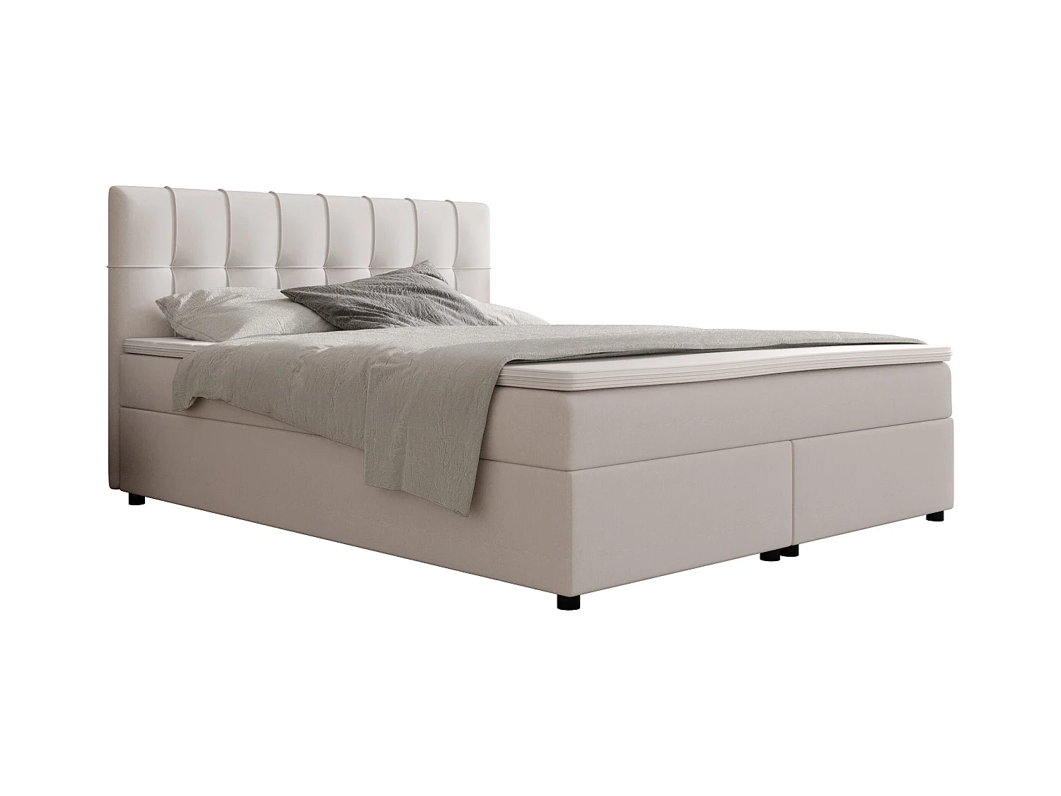 Zestaw kompletny łóżko kontynentalne: zagłówek do łóżka + stelaż + materac + nakładka na materac SIERO marki DREAMEA - 80 x 200 cm - tapicerowane - kość słoniowa