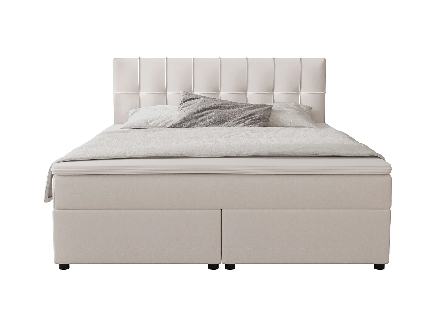 Zestaw kompletny łóżko kontynentalne: zagłówek do łóżka + stelaż + materac + nakładka na materac SIERO marki DREAMEA - 80 x 200 cm - tapicerowane - kość słoniowa