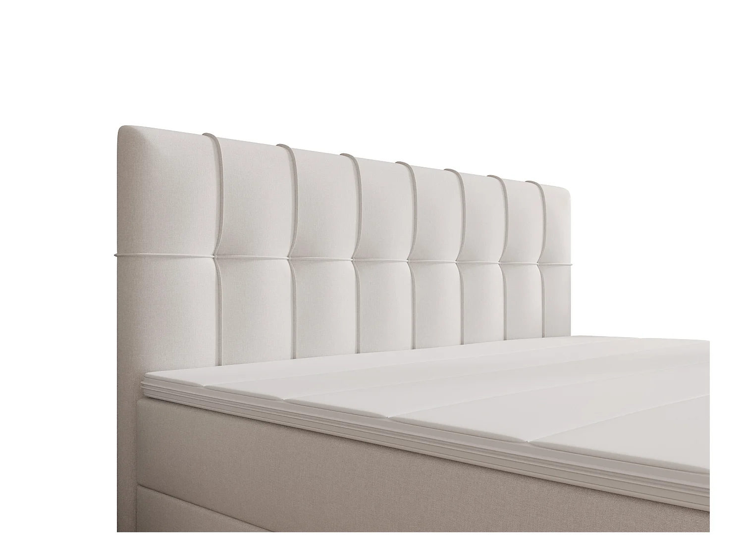 Zestaw kompletny łóżko kontynentalne: zagłówek do łóżka + stelaż + materac + nakładka na materac SIERO marki DREAMEA - 80 x 200 cm - tapicerowane - kość słoniowa