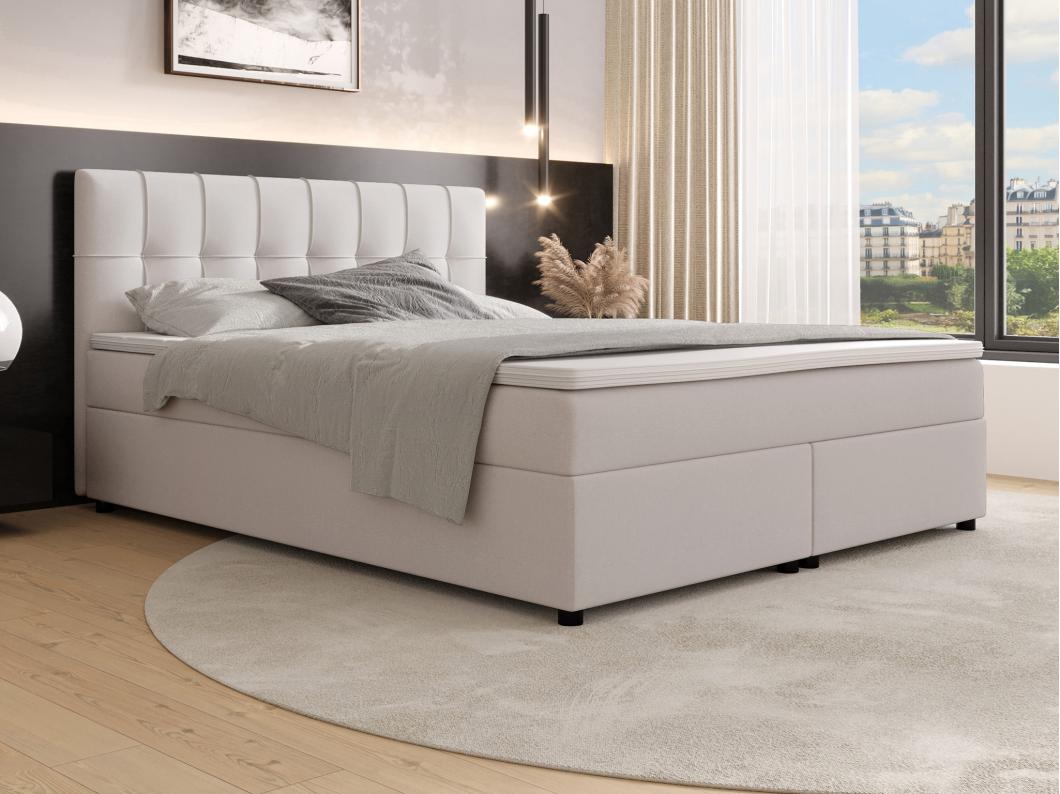 Ensemble complet boxspring tête de lit capitonnée + sommiers + matelas + surmatelas - 180 x 200 cm - Tissu - Gris clair - SIERO II de YSMÉE