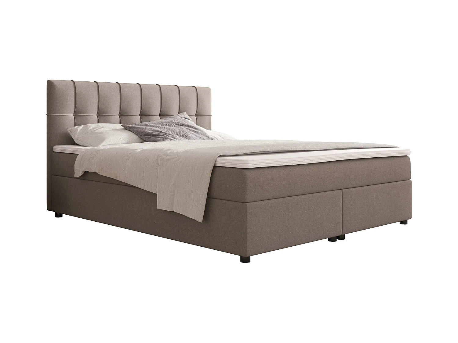 Set boxspring hoofdbord + bedbodems + matras + topmatras SIERO van YSMÉE - 180 x 200 cm - Stof - Grijs