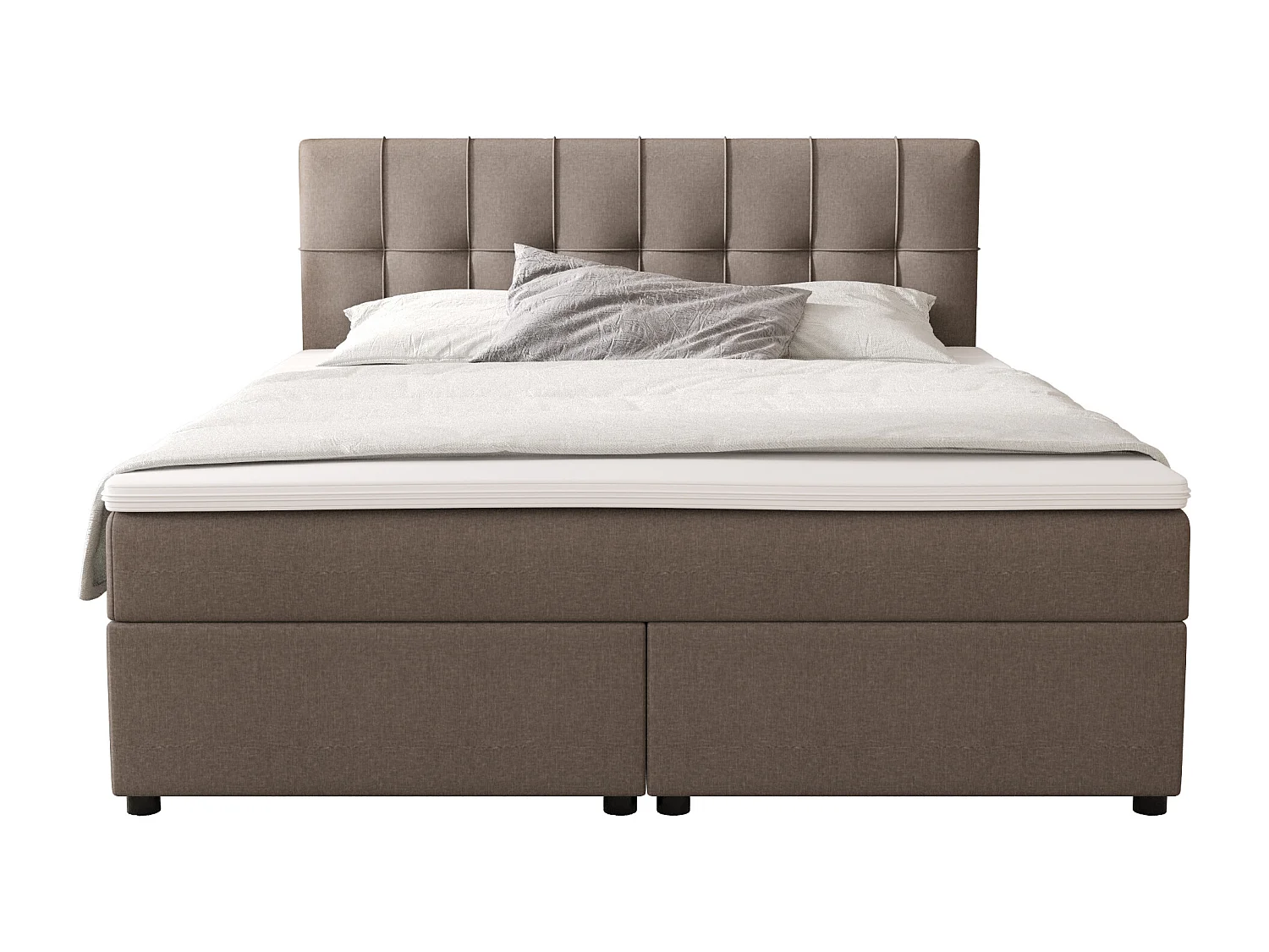 Komplet boxspring seng med polstret sengegærde + continental boxmadras + boxmadras + topmadras - 160 x 200 cm - Stof - Grå - SIERO II fra YSMÉE