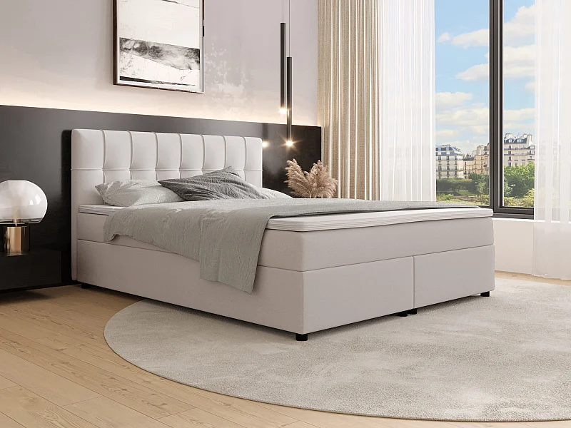 Conjunto boxspring completo con cabecero + somieres + colchón + cubrecolchón SIERO de DREAMEA - 160x200  cm - Tela  - Marfil