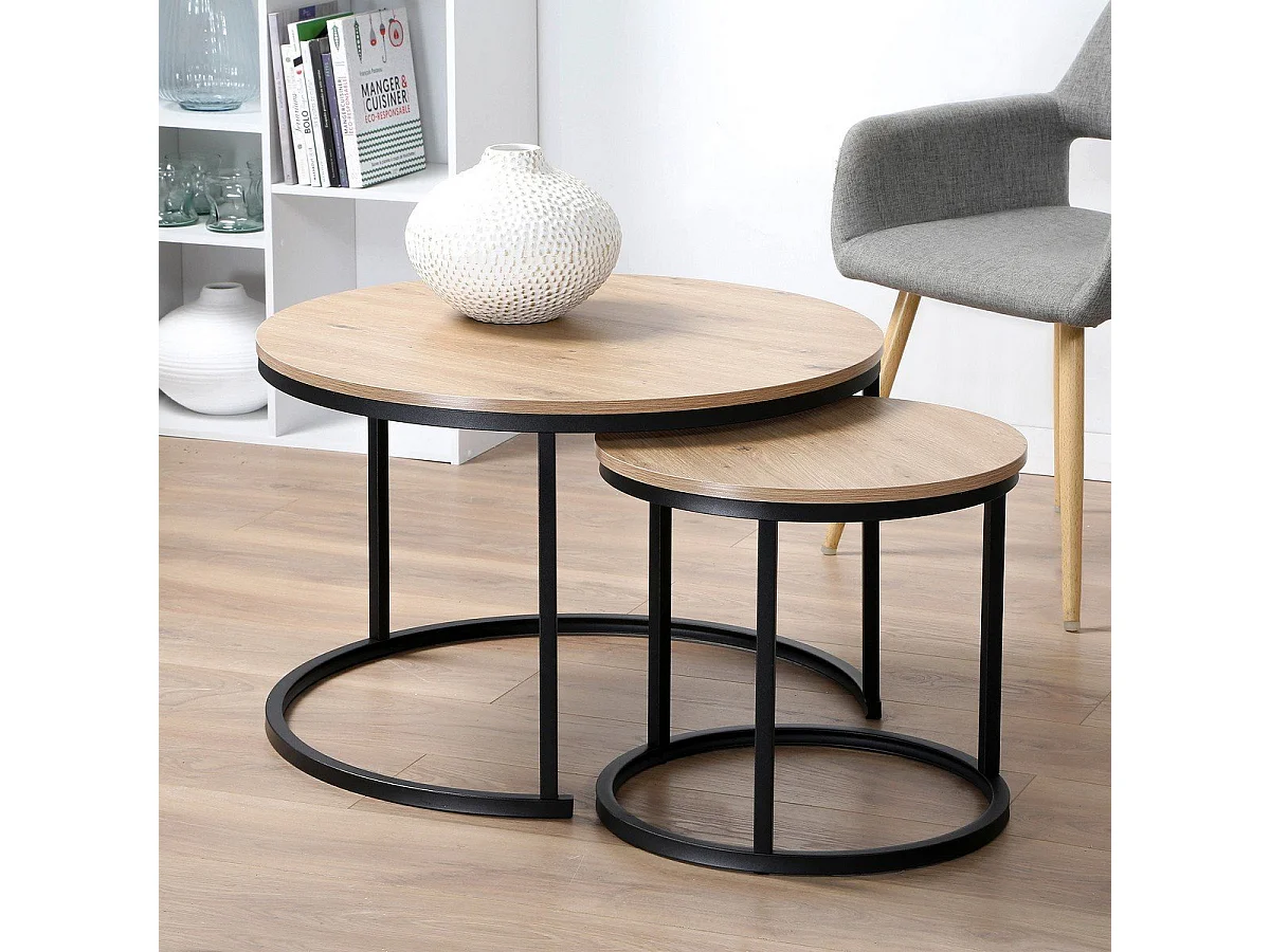 Lot de 2 Tables Basses Gigognes Rondes L70 cm - LENNY