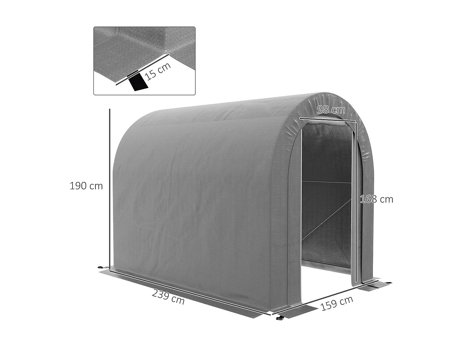 Abri de jardin rangement extérieur dim. 239L x 159l x 190H cm - porte zippée - acier galvanisé PE gris