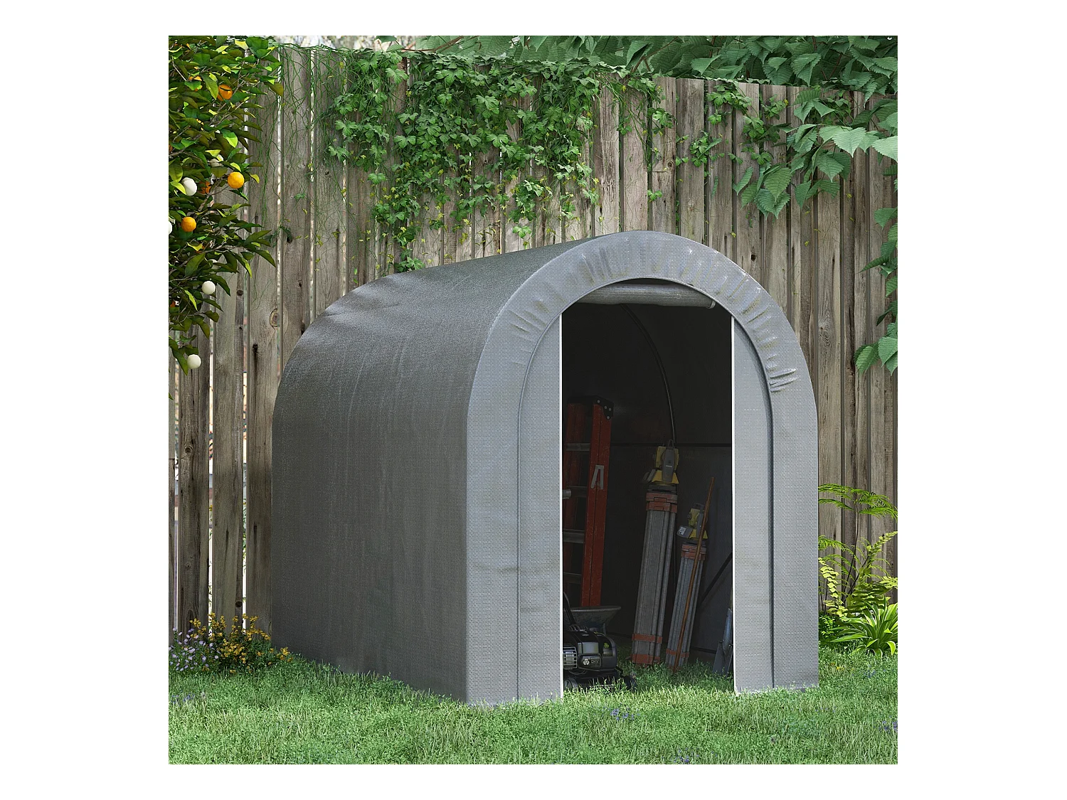 Abri de jardin rangement extérieur dim. 239L x 159l x 190H cm - porte zippée - acier galvanisé PE gris