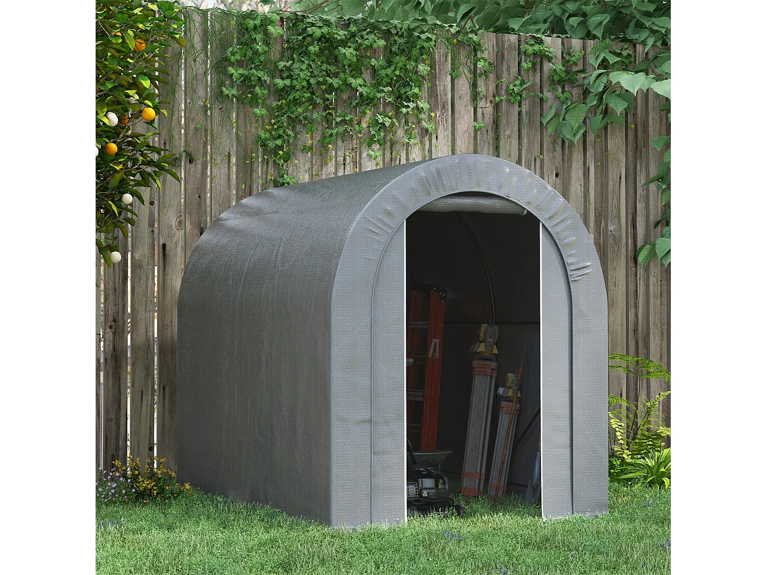 Abri de jardin rangement extérieur dim. 239L x 159l x 190H cm - porte zippée - acier galvanisé PE gris